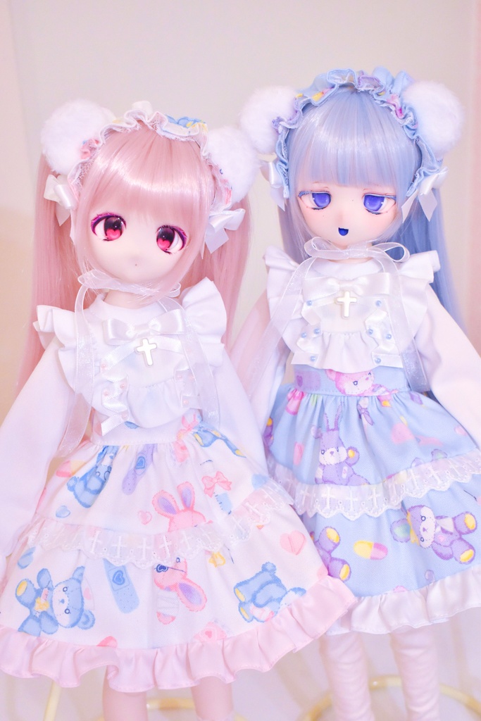 ミニ丈!くまうさ柄のワンピースセット♡