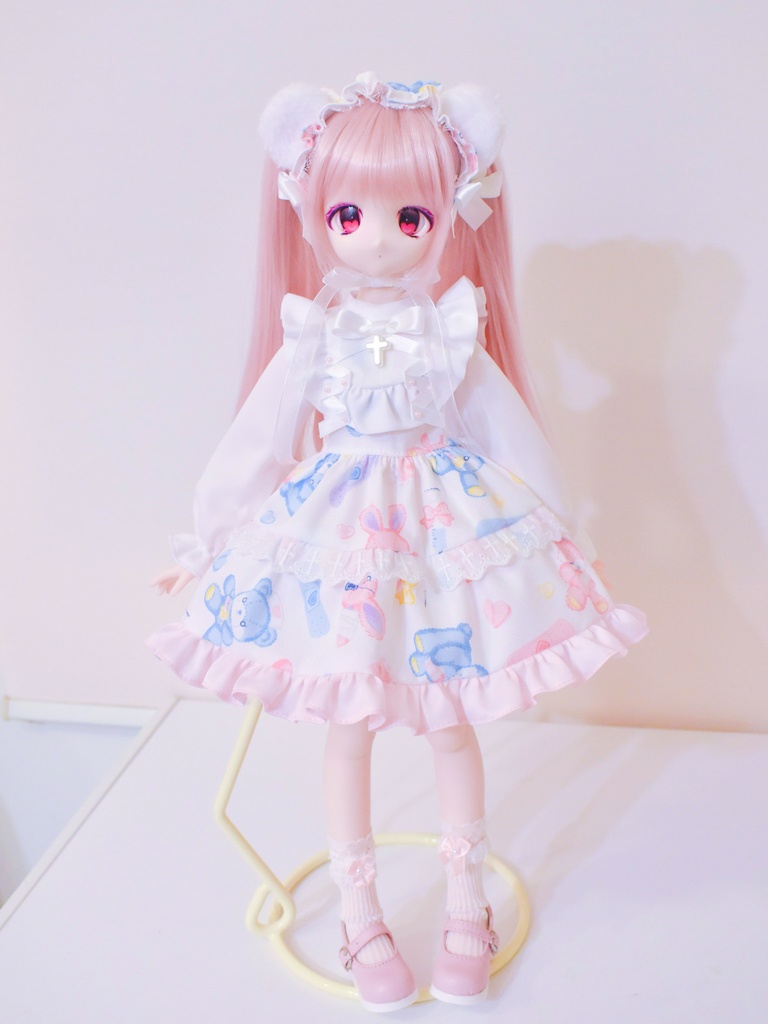 ミニ丈！くまうさ柄のワンピースセット♡