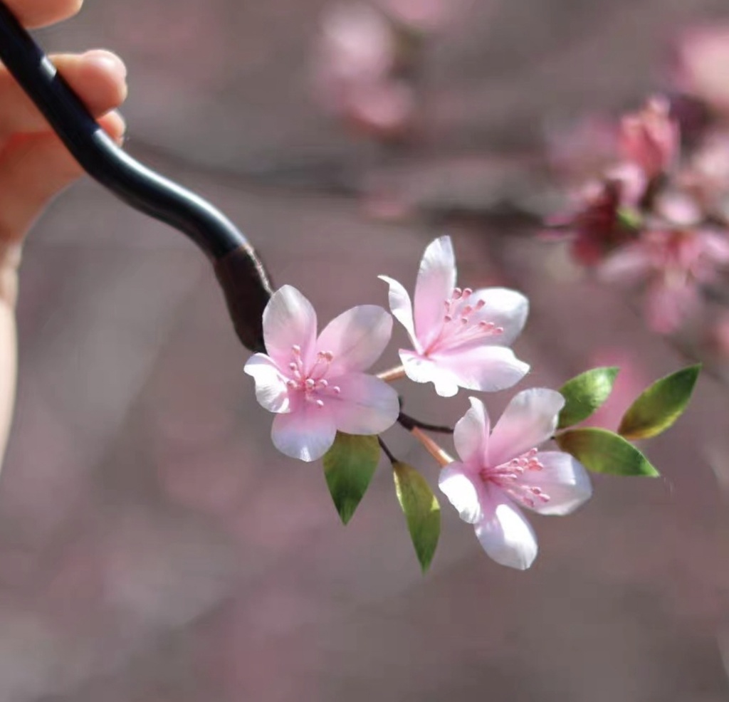 「人用」手作り絨花の桃簪 - 春のひとひら