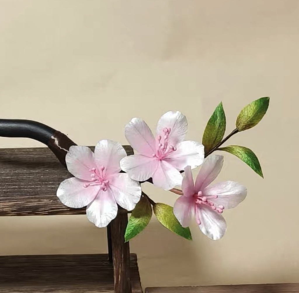 「人用」手作り絨花の桃簪 - 春のひとひら