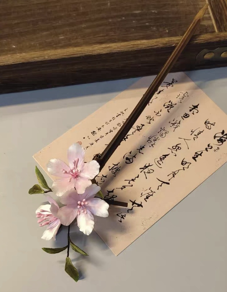 「人用」手作り絨花の桃簪 - 春のひとひら