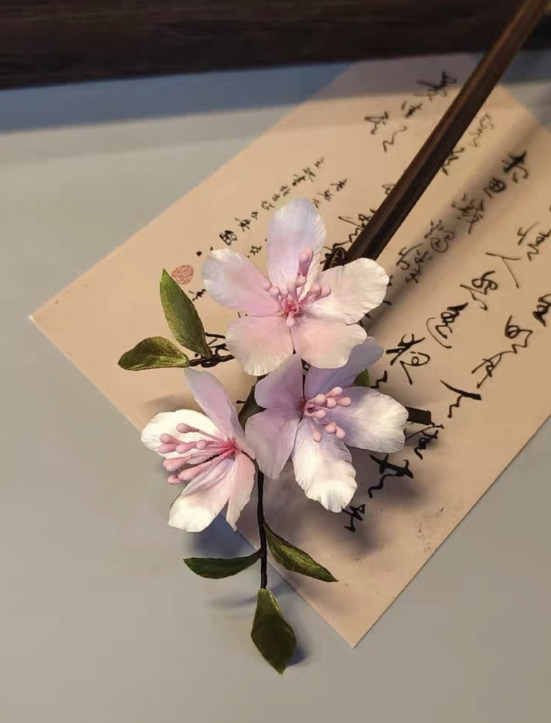 「人用」手作り絨花の桃簪 - 春のひとひら