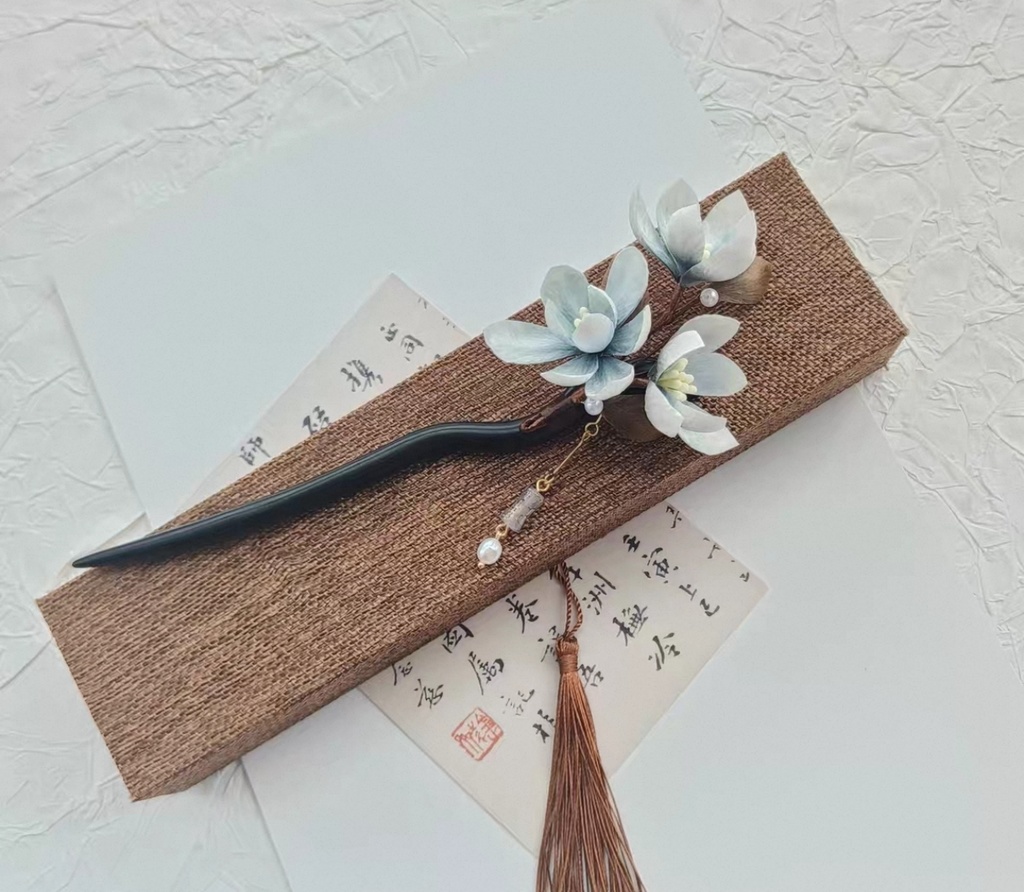 「人用」手作り絨花の簪 -空色の蘭