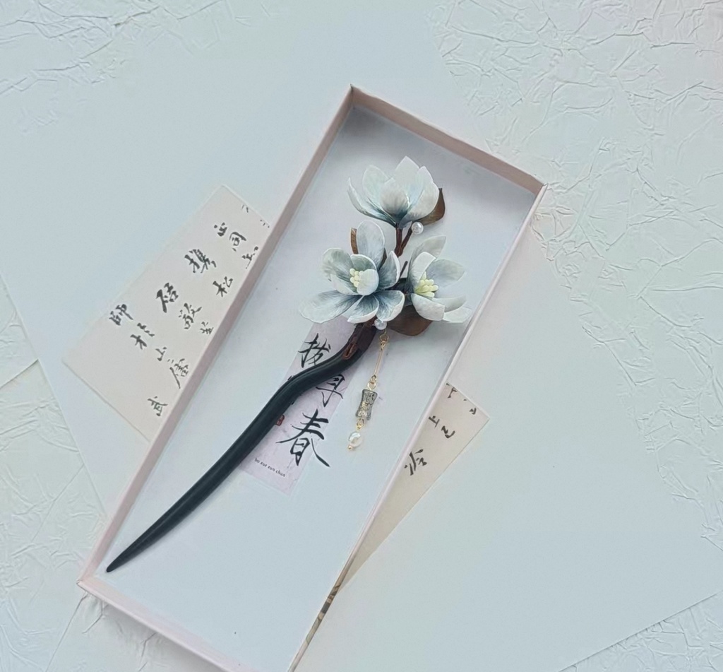 「人用」手作り絨花の簪 -空色の蘭