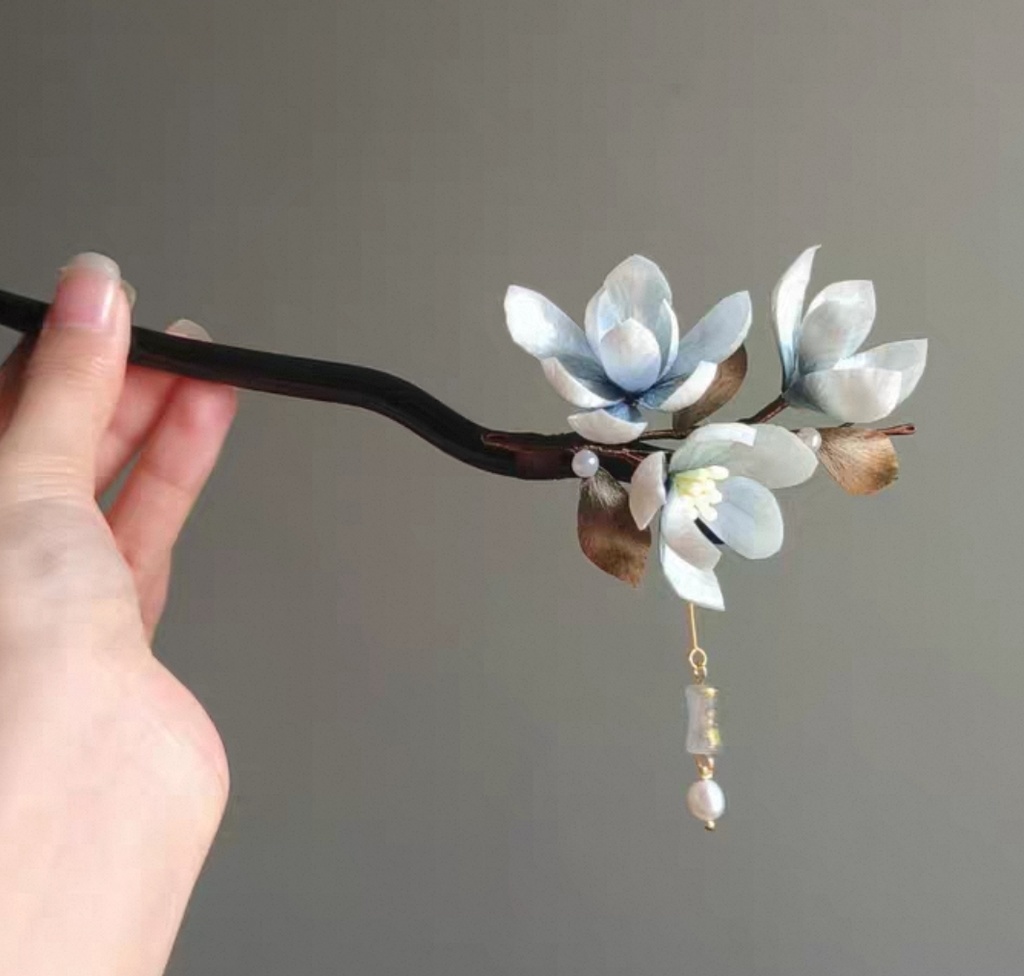 「人用」手作り絨花の簪 -空色の蘭