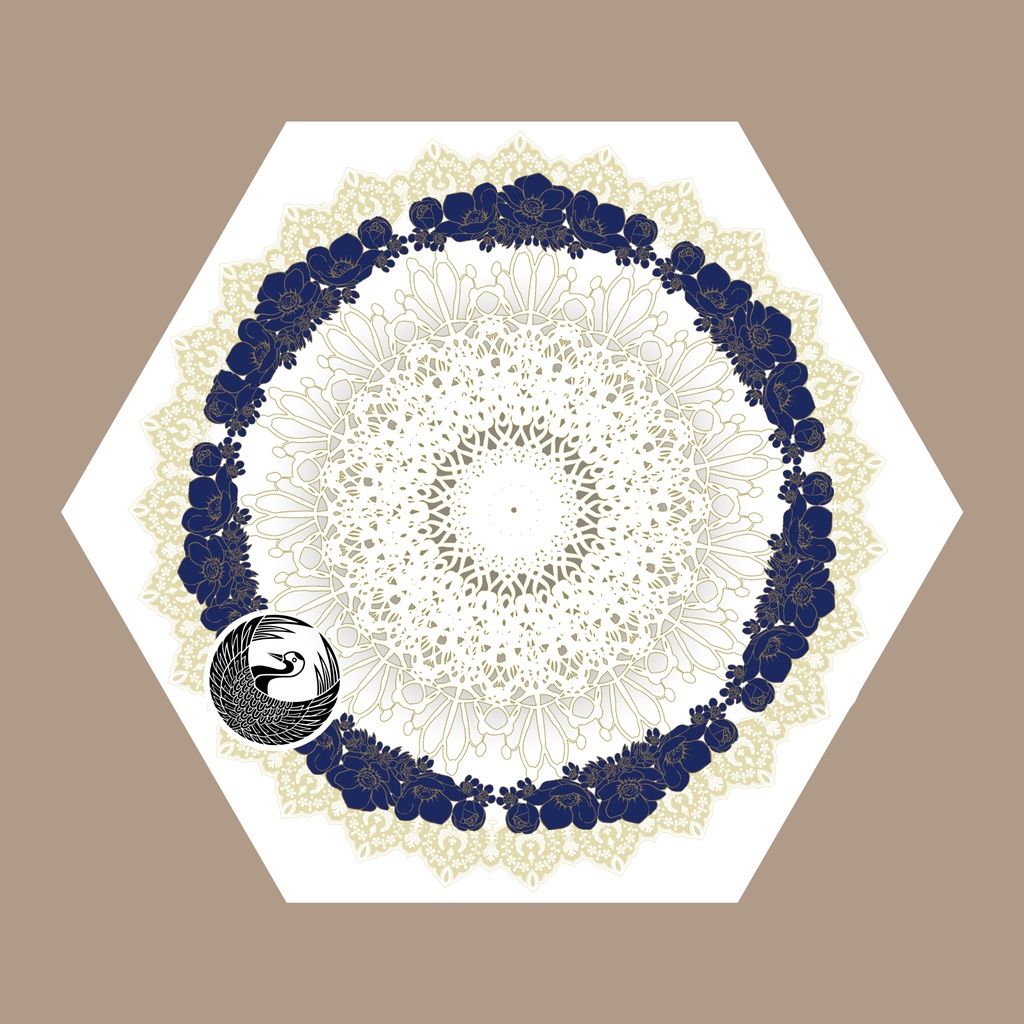 刀剣男士が見守る折りたたみ傘（内側印刷）鶴丸国永