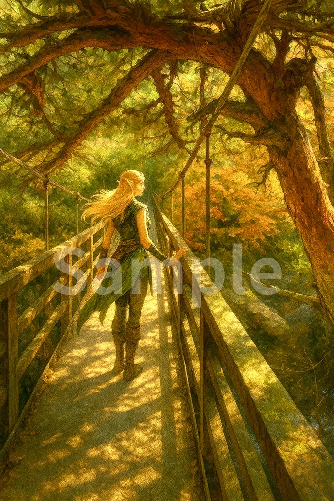 幻想の森を渡るエルフの少女 | ファンタジーアート