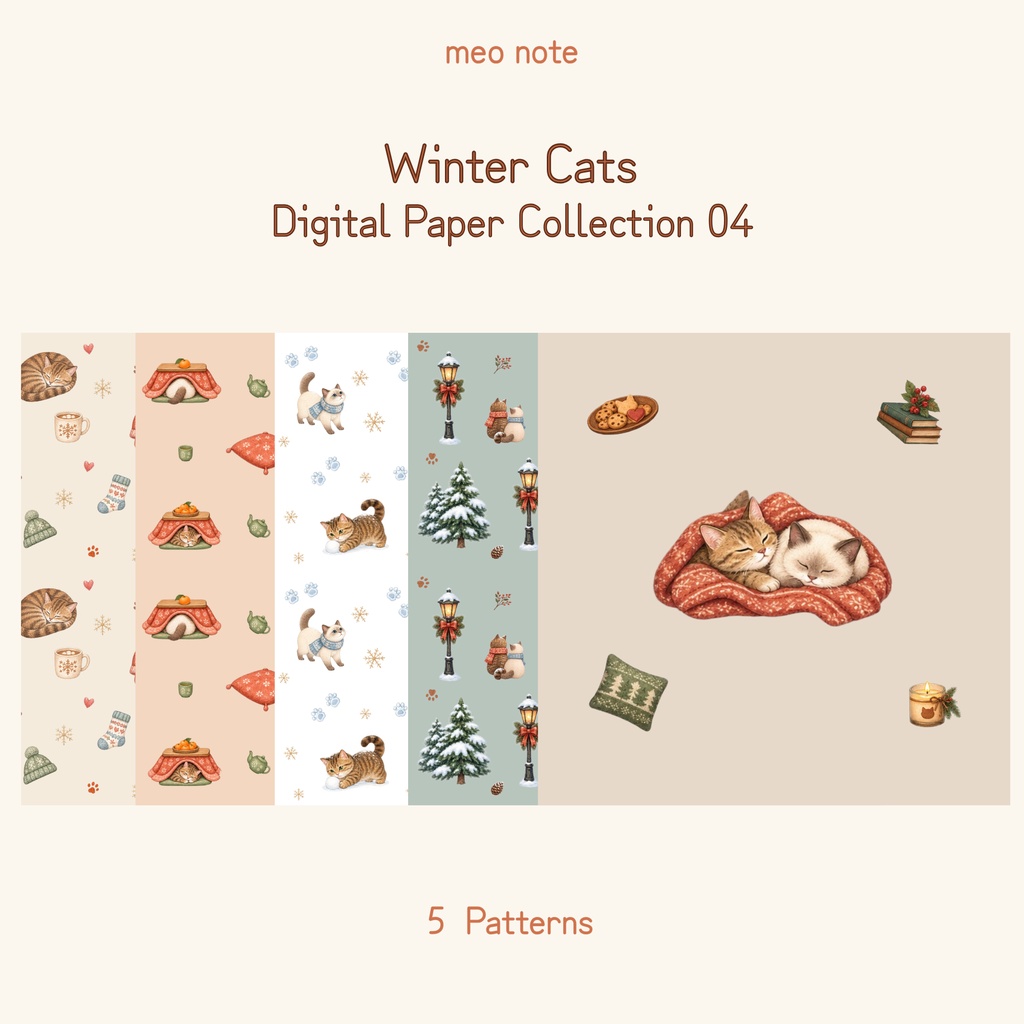 猫のデジタルペーパー|Winter Cats Collection 04