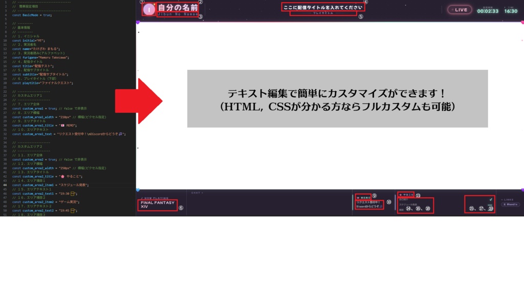 【OBS】シンプル可愛め HTML 配信フレーム / 配信者向け素材