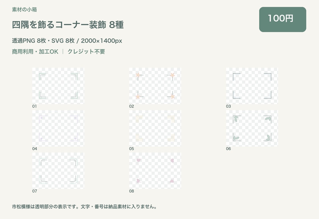 四隅を飾るコーナー装飾 8種