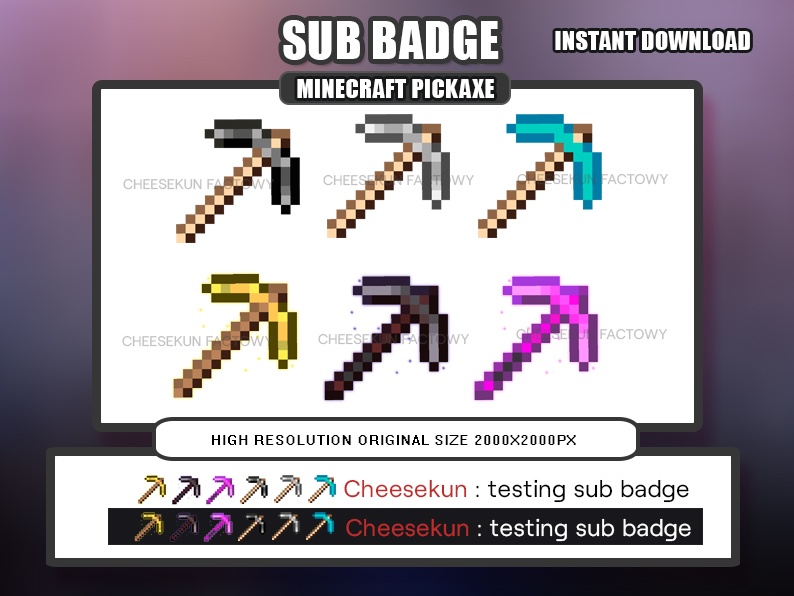 Minecraft Pickaxe Twitch Badges, Youtube, Discord