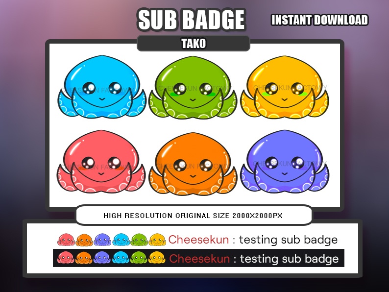 Tako squid Twitch Sub & Cheer Badges Twitch, Youtube, Discord Cute food,