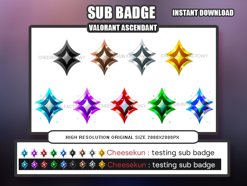 alorant Ascendant Twitch Sub Badge, Cheers, Youtube, Discord