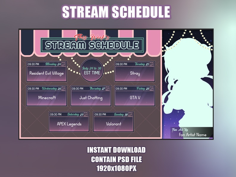 Vtuber Stream Schedule Template, Festival, Purple スケジュール レイアウト