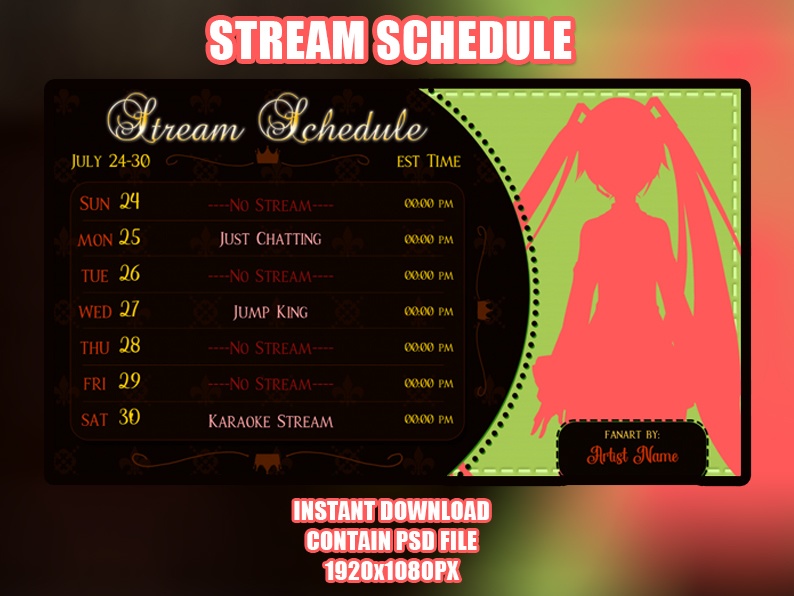 Orange VTuber Stream Schedule Template Elegante スケジュール レイアウト