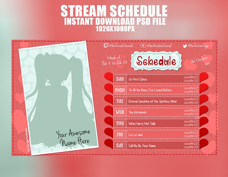 Valentines Theme Stream Schedule Fully Customizable スケジュール レイアウト