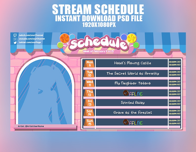 Candy Pink Blue Stream Schedule Template スケジュール レイアウト