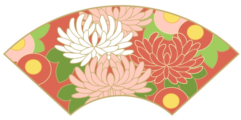 地紙に菊イラスト素材3