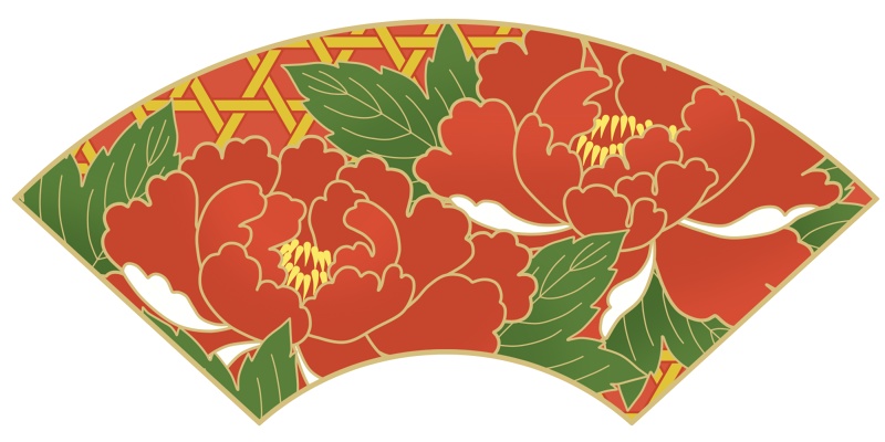 地紙に牡丹イラスト素材