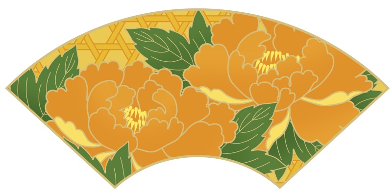 地紙に牡丹イラスト素材