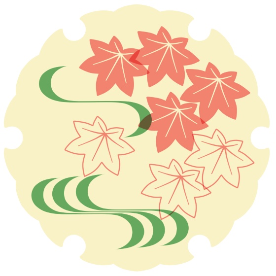 雪輪に紅葉イラスト素材