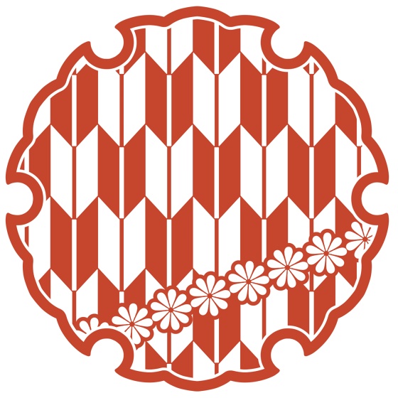 雪輪に矢羽と小花