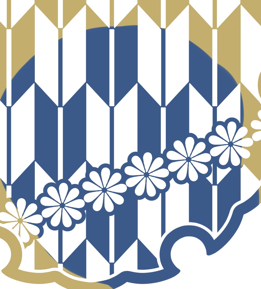 雪輪に矢羽と小花