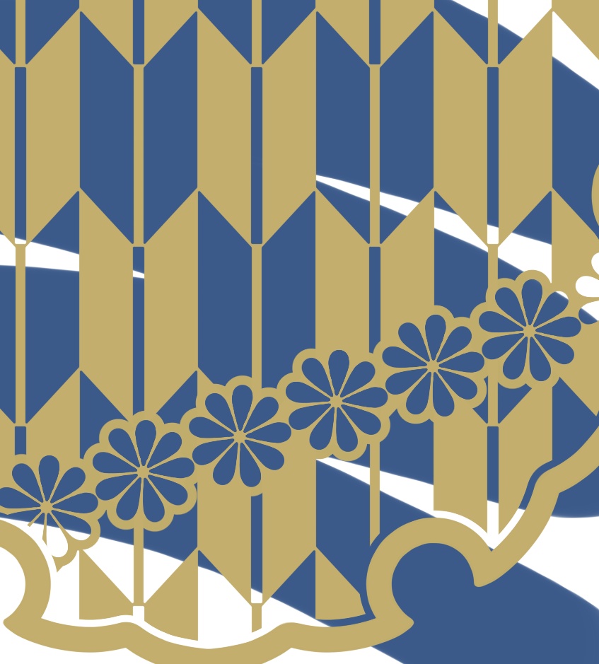 雪輪に矢羽と小花