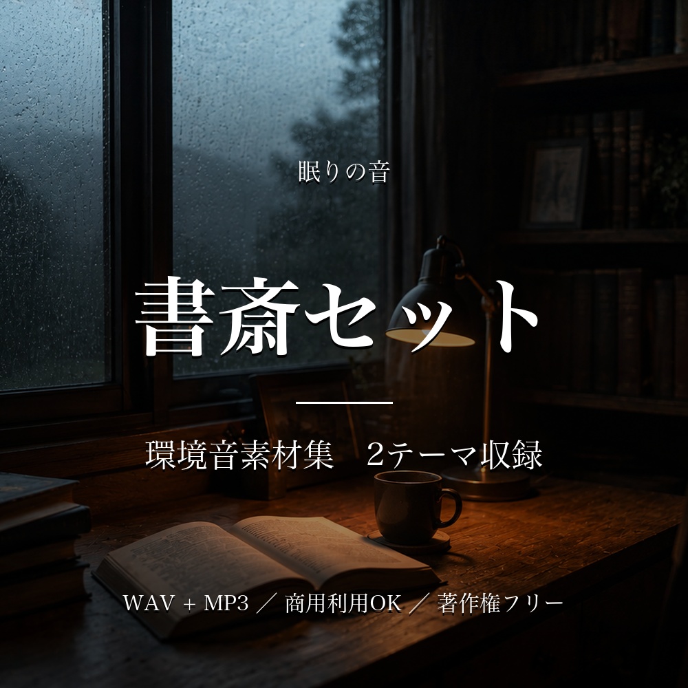 【著作権フリー】環境音素材集 書斎セット｜ピアノ×環境音 2テーマ WAV+MP3 商用利用OK