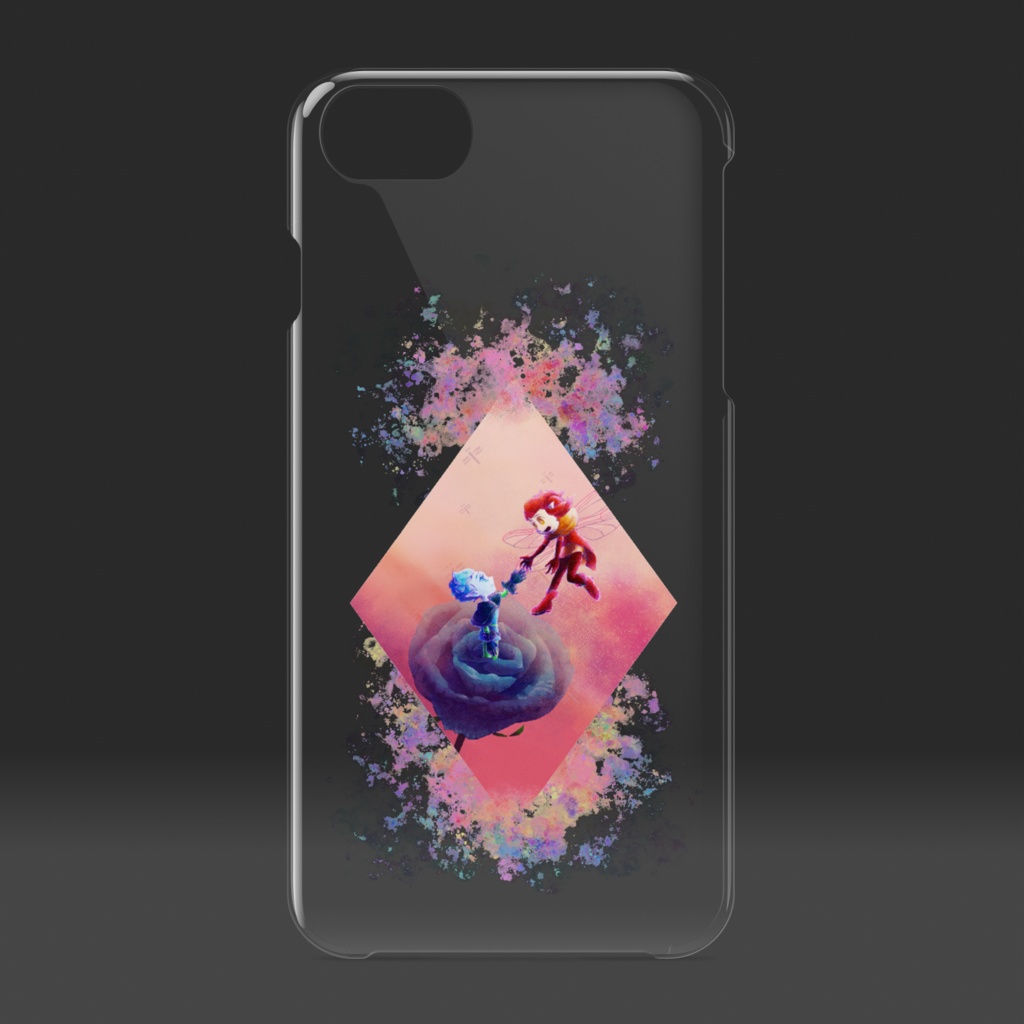 クリアiPhoneケース:青バラと赤トンボ