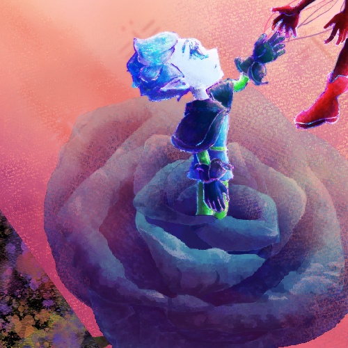 クリアiPhoneケース:青バラと赤トンボ