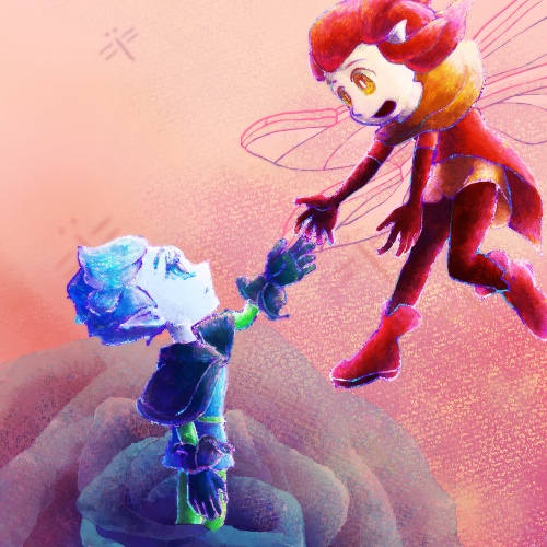 クリアiPhoneケース:青バラと赤トンボ