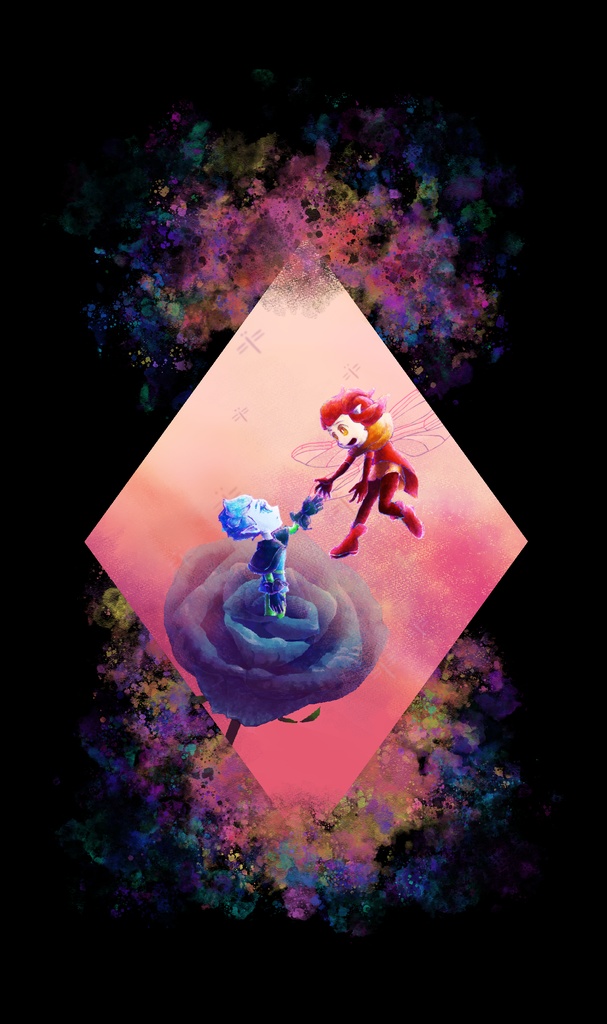 クリアiPhoneケース:青バラと赤トンボ