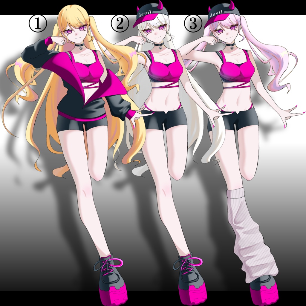 【無料版有】立ち絵素材01_女の子_ギャル_金髪_白髪_ピンク髪