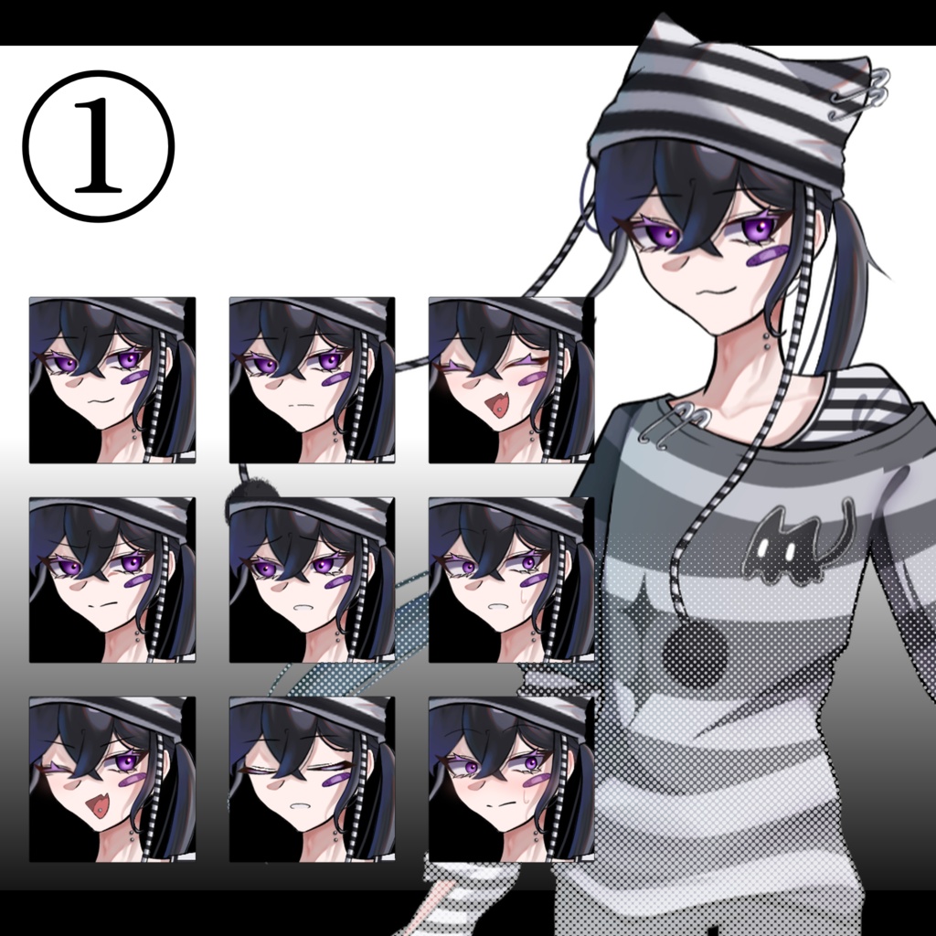 【無料版有】立ち絵素材02_色三種_男_男の娘_囚人_黒髪_白髪_紫髪