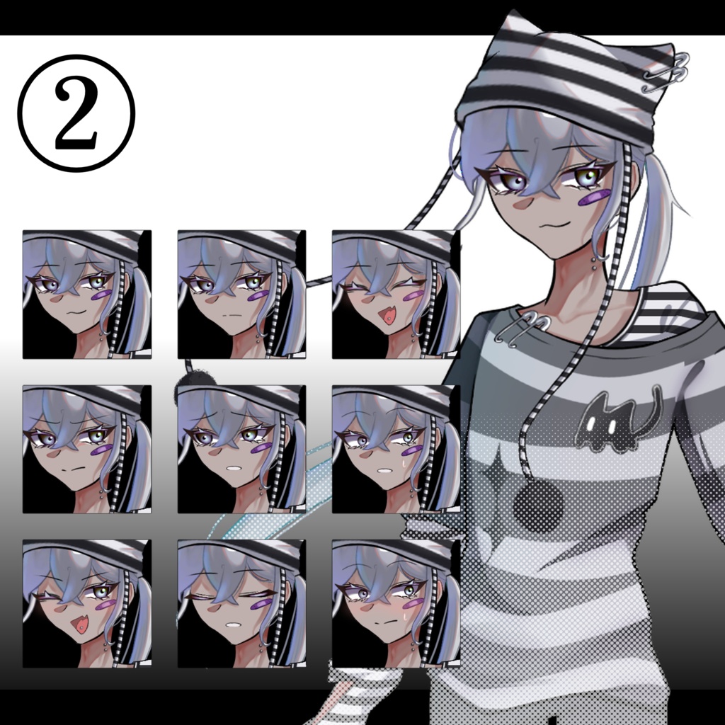 【無料版有】立ち絵素材02_色三種_男_男の娘_囚人_黒髪_白髪_紫髪