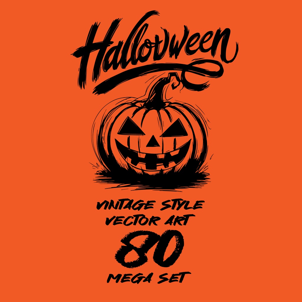 【商用利用OK】80種類のヴィンテージ風ハロウィンベクターアート【.ai/.eps/.svg】
