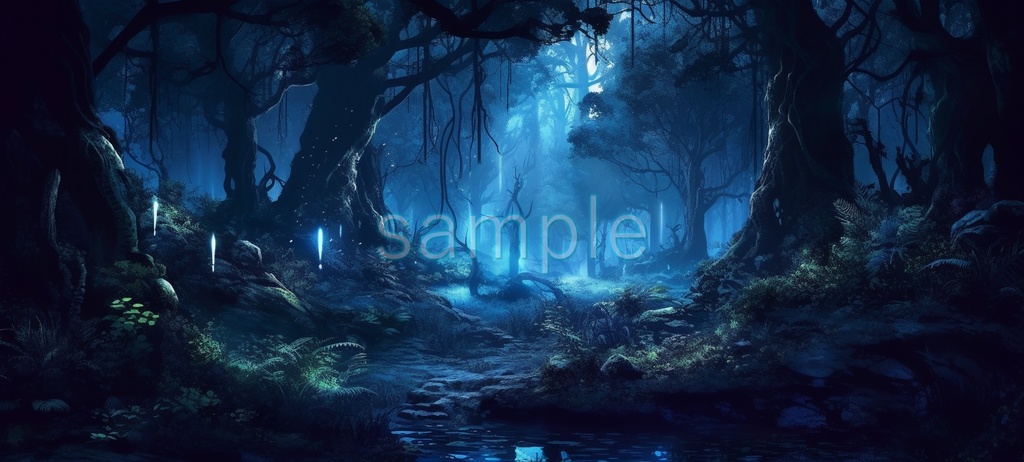 【背景素材】夜の森3種（ファンタジー）［001］