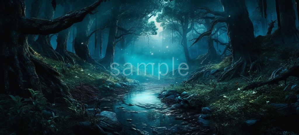 【背景素材】夜の森3種（ファンタジー）［006］