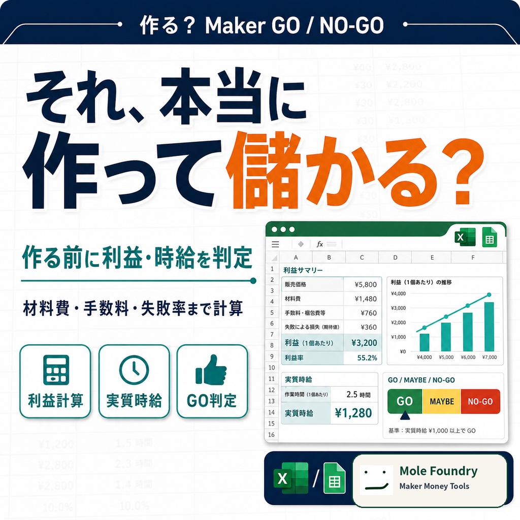 作る？ Maker GO / NO-GO｜作る前の採算・利益・時給判定【Excel / Googleスプレッドシート】