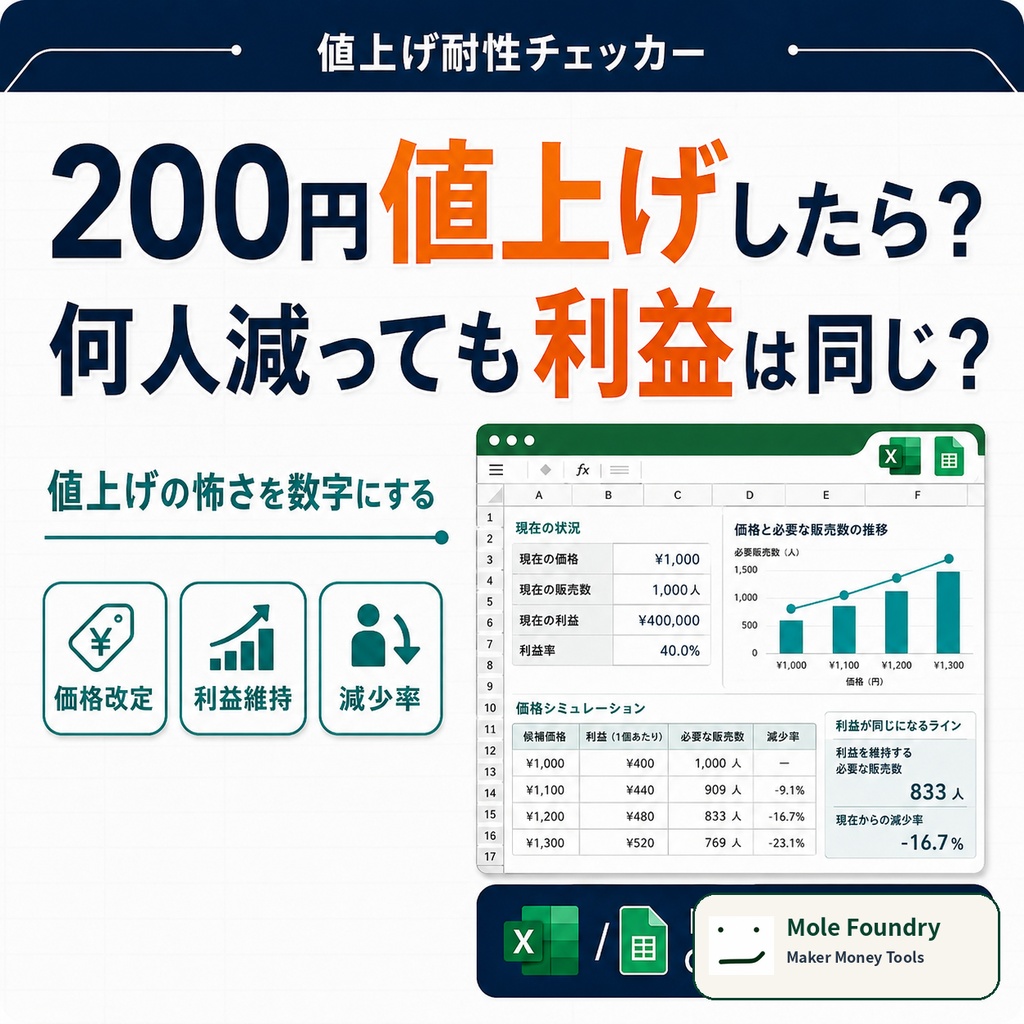 値上げ耐性チェッカー|何%お客さんが減っても利益を維持できる?【Excel】