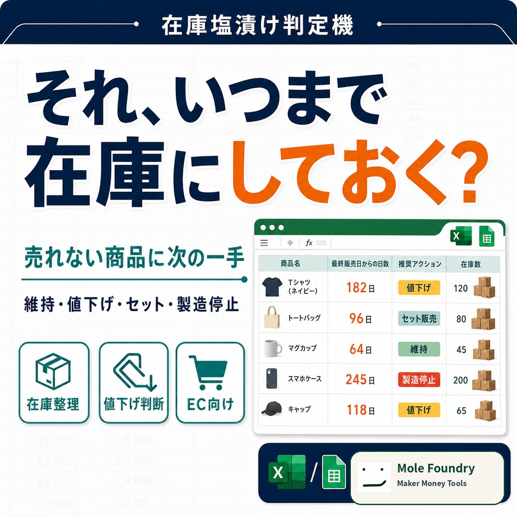 在庫塩漬け判定機｜売れない商品を値下げ・セット販売・製造停止へ分類【Excel】