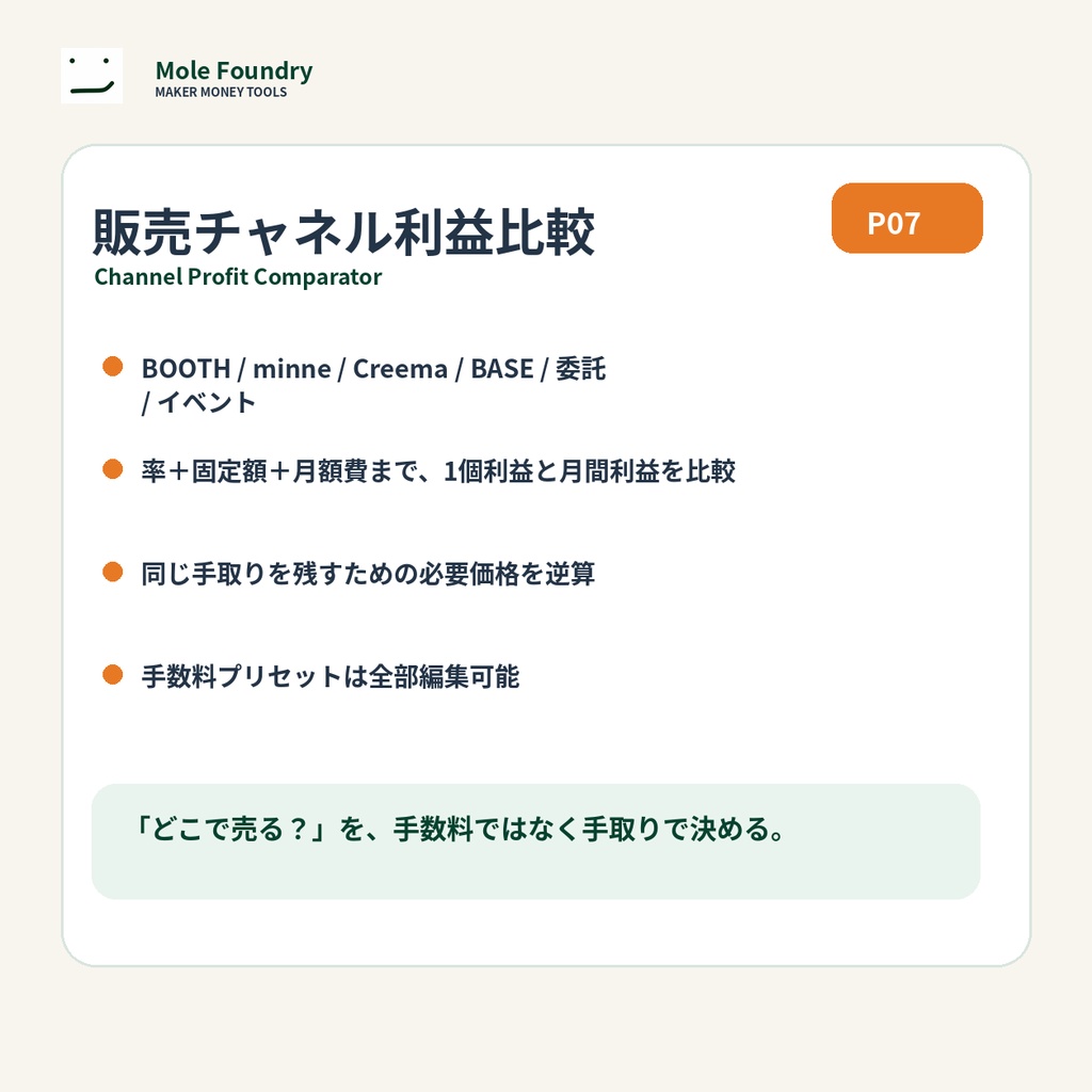 販売チャネル利益比較|BOOTH・minne・Creema・BASE・委託の手取りを比較【Excel】