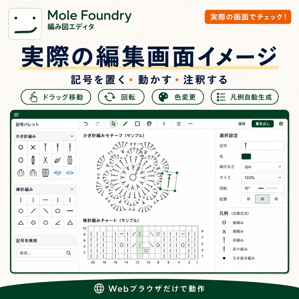 Mole Knit Chart Tool|かぎ針・棒針 編み図作成ツール【ブラウザ / SVG・PNG出力】