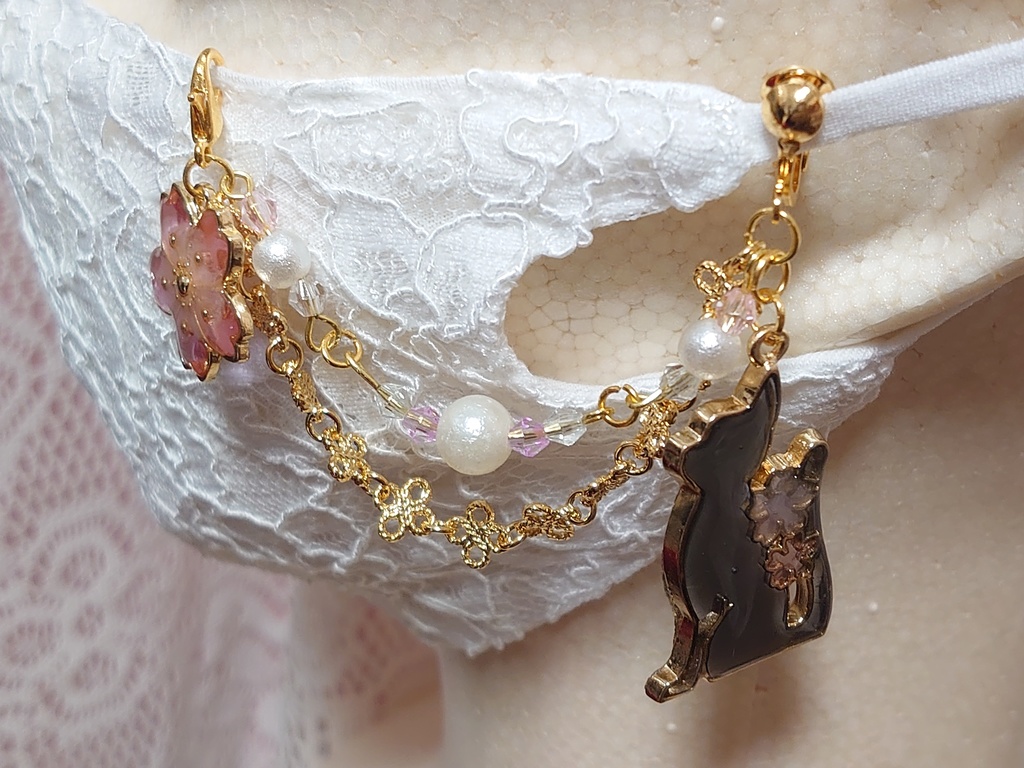 【マスクチャーム】桜猫(黒)