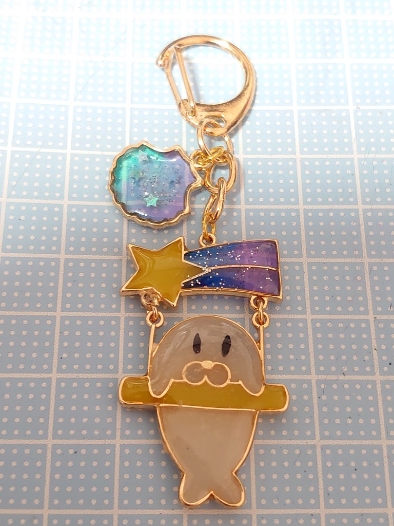 【キーホルダー】星とアザラシ(白)