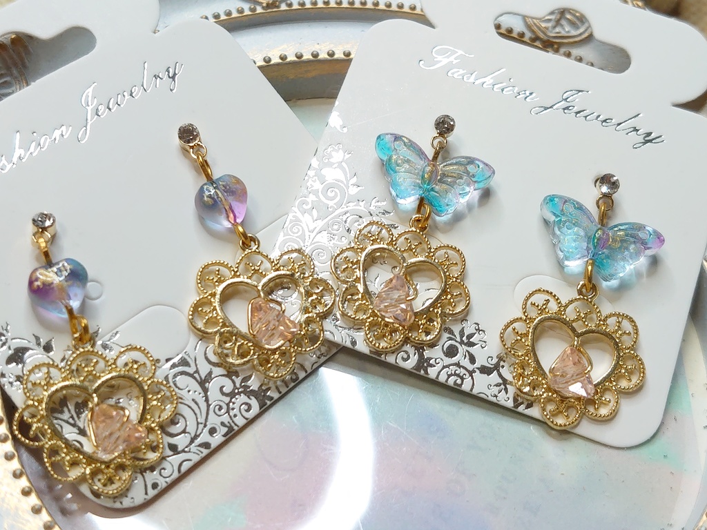 ぷちかわハートのキラキラピアス(イヤリング交換可)