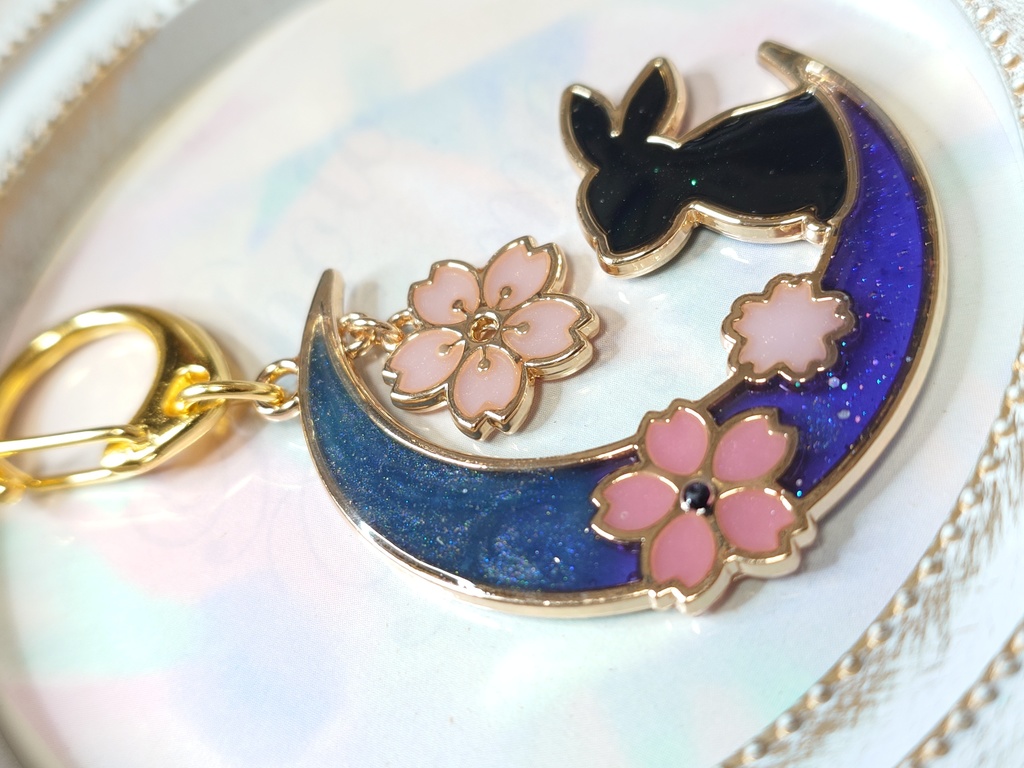 月見桜とうさぎのキーホルダー