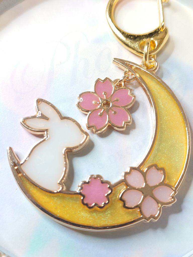 月見桜とうさぎのキーホルダー