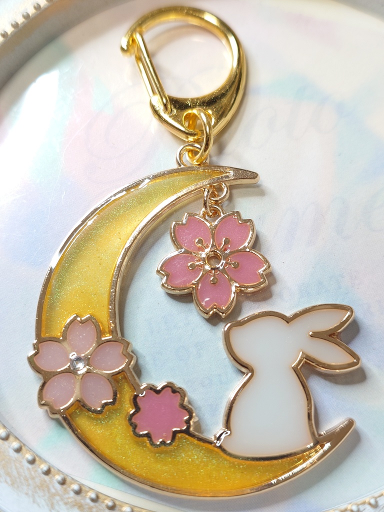 月見桜とうさぎのキーホルダー